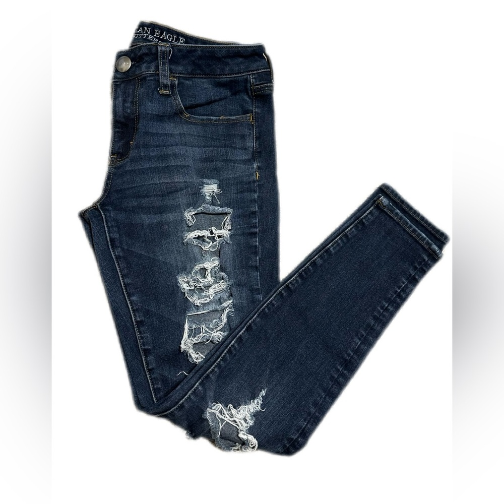 American Eagle Dark Wash Distressed Skinny Jeans - Size 4 Short